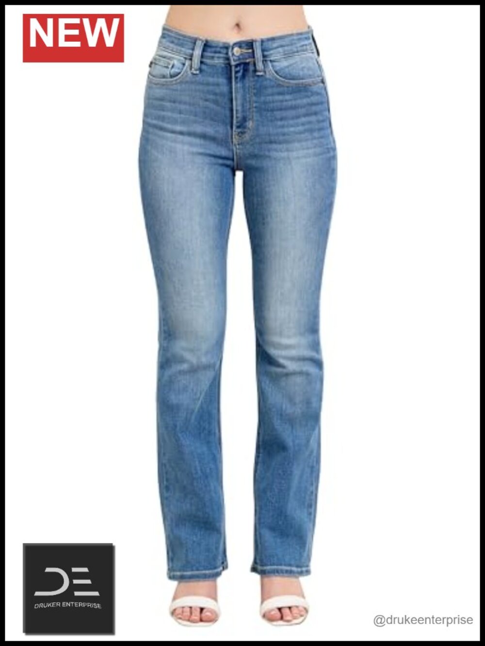 High Waist Bootcut Jeans Stretchy Contrast Wash Sizes 1-15